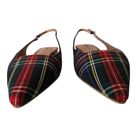 MATIKO Women 7 Lori Shoes Slingback Green Tartan Plaid Textile Leather Lined NEW - Picture 5 of 11